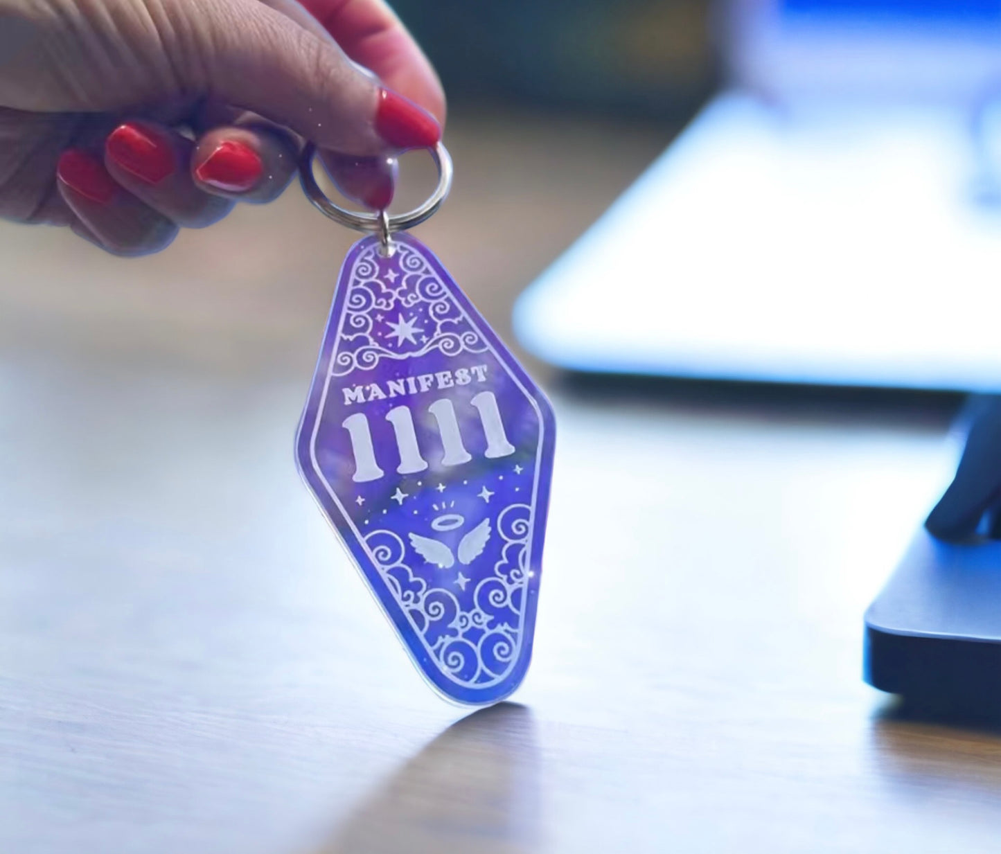 Holographic Angel Number Keychain
