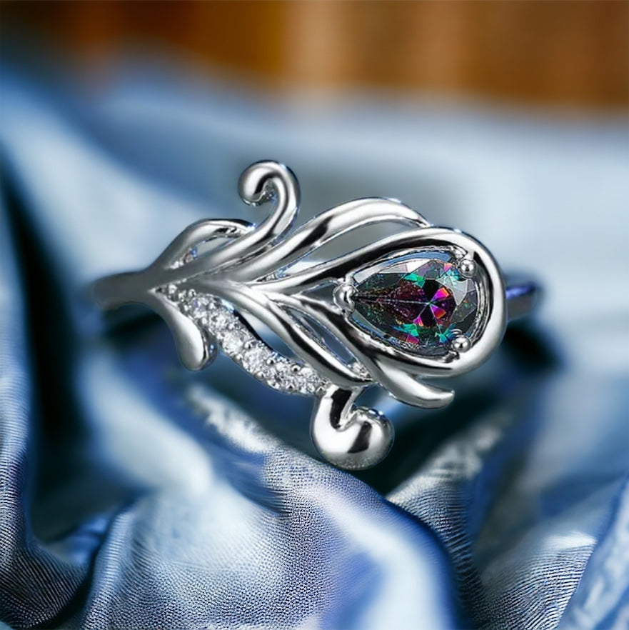 Rainbow Topaz Peacock Ring